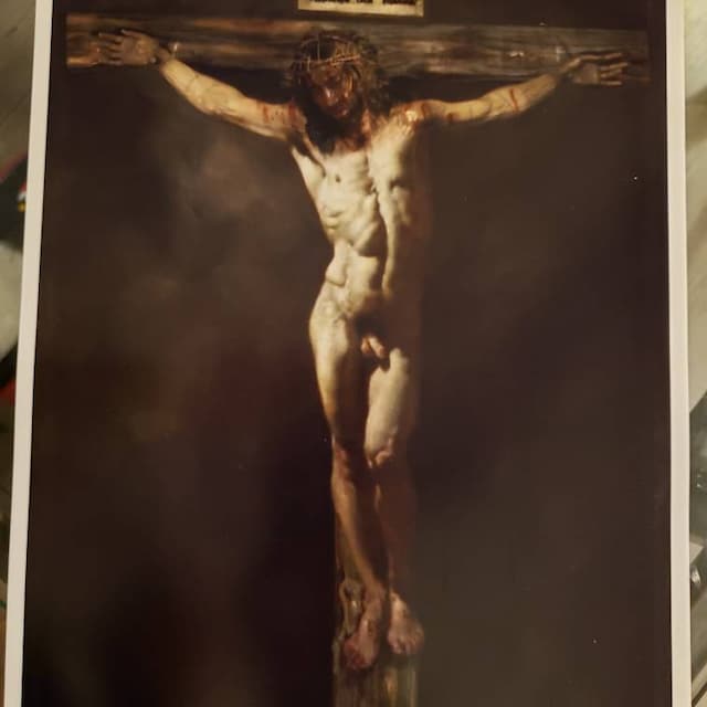 claudia huffman add crucified naked image